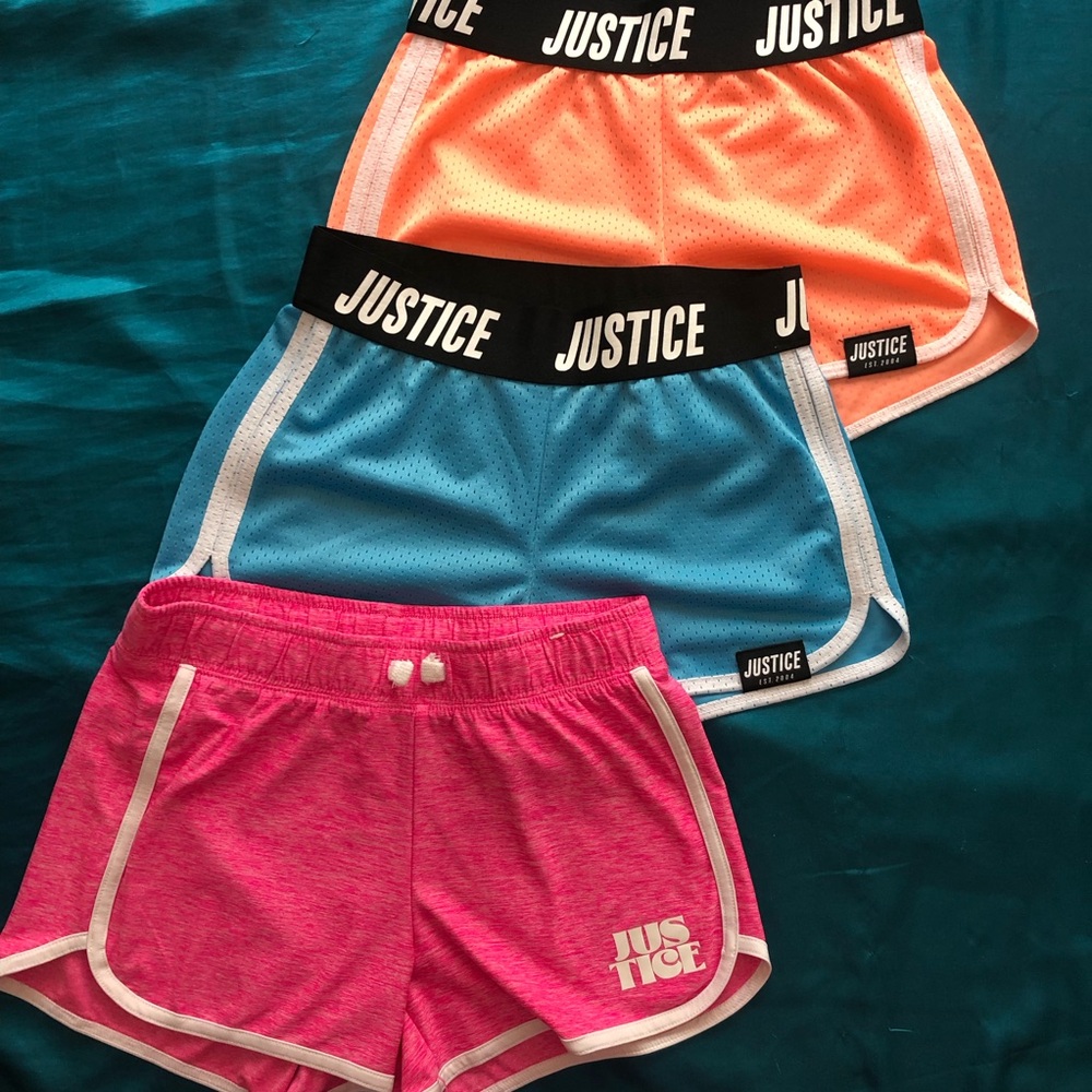 Bundle of 3 pairs of Justice Girl’s Active Athletic Shorts Pink Blue Peach Sz 10